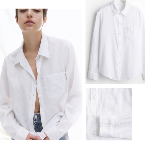 H&M Tops - H&M Linen-bland White Cotton Shirt size M